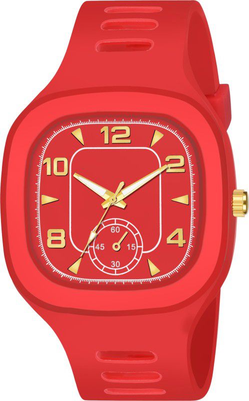 Analog Watch - For Men R851 Square RED Dial Smooth Silicon Strap Addi Stylish Design Boys