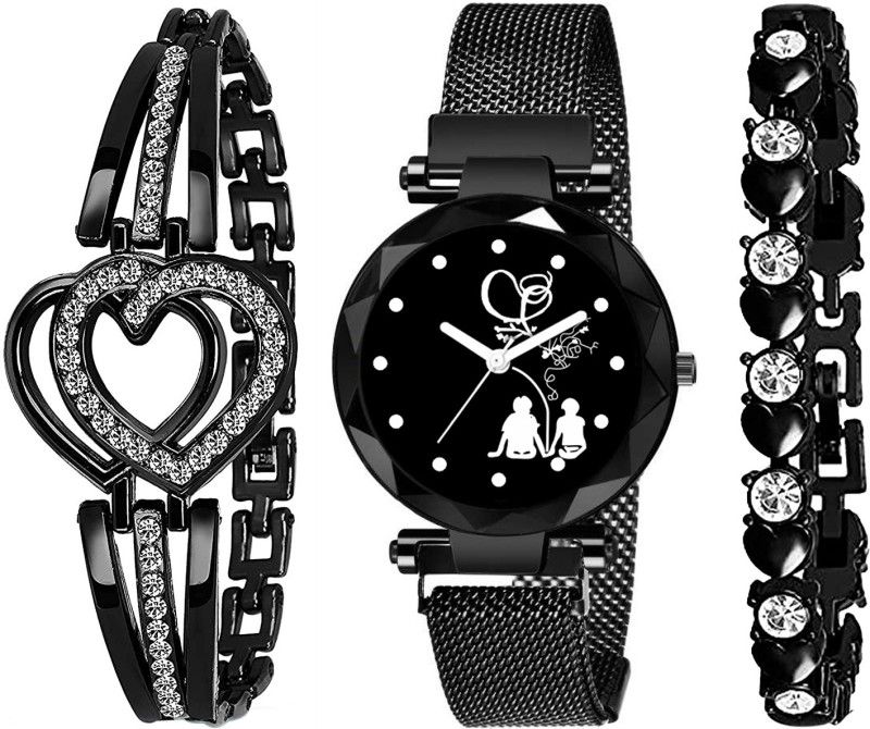 Analog Watch - For Girls New dial magnet strap with black two braclert combo set for women
