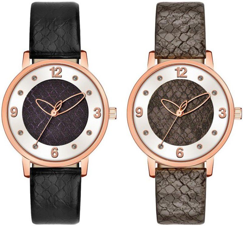 Analog Watch - For Girls super stylist pack of 2 black and brown round dial watch for girl and woman