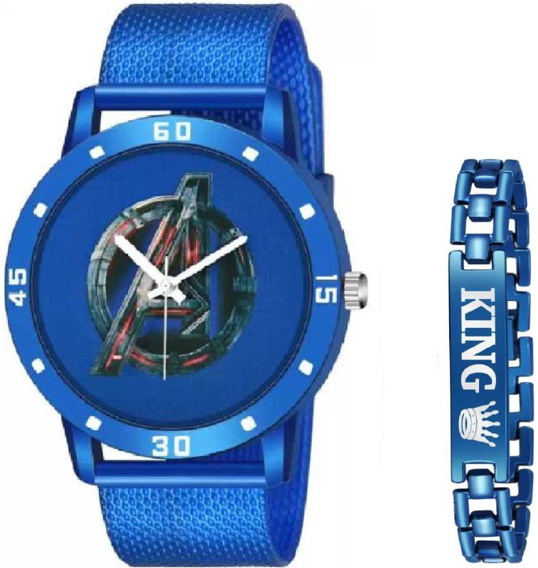 analog Analog Watch - For Boys & Girls New Stylish Combo Of Blue Dial PU Belt Watch and King Blue Bracelet Analog Watch - For Boys