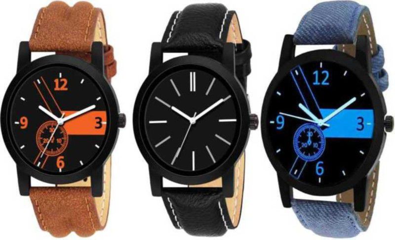 Analog Watch - For Boys & Girls New stylish Multicolor 3 Leather watch combo