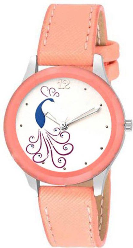 GR_108 Analog Watch - For Girls Orange Leather Strap Morni Print Dial Cutt ~ Glass ~ Designer For Girls Watch