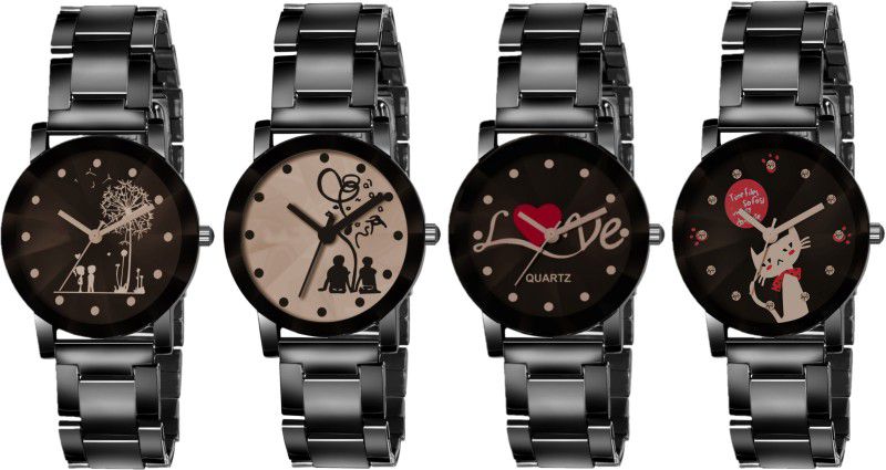 Analog Watch - For Women Crystal CutGlass Exclusive Black Dial Stainless Steel Belt
