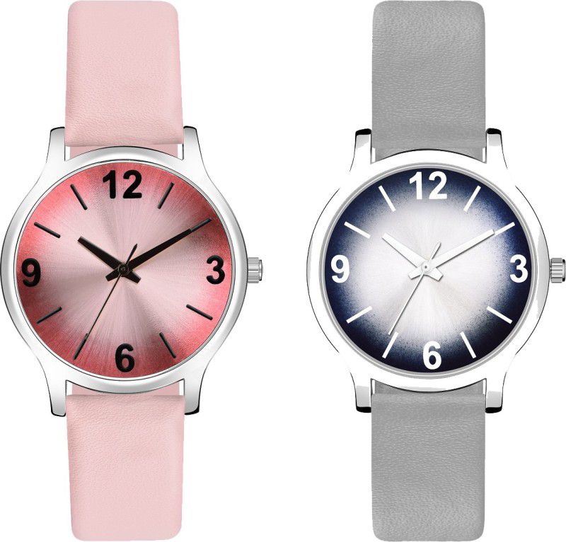 Analog Watch - For Girls Pink and grey Color Shading Color Leather Strap Pack of 2 Girls watch