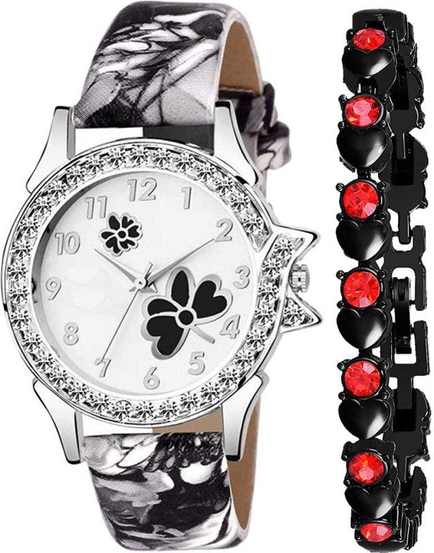 Analog Watch - For Girls black color butterfly diamond watch and black bracelet for girl and woman