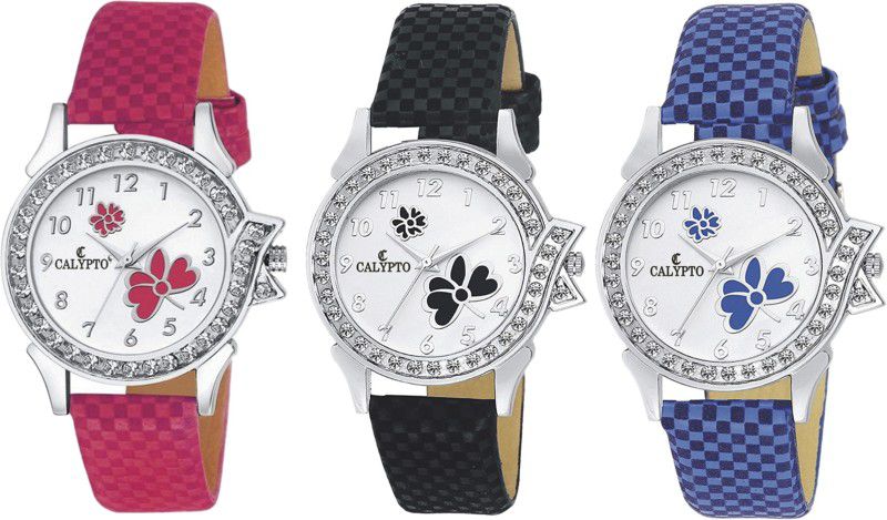 Combo of 3 Diamond Studded Dial Formal Wrist Watch for Girls Analog Watch - For Women ATRQ03