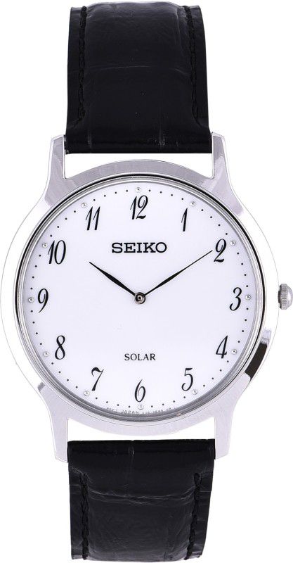 Seiko Solar White Dial Men's Leather Watch Analog Watch - For Men SUP863P1