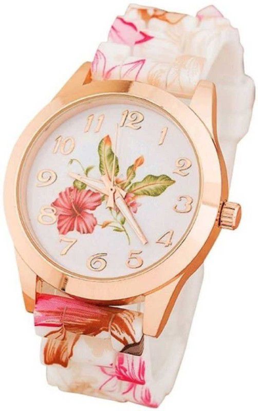 COLORFUL FLOWERS Small SIZE DIAL -26 mm diameter Girls Watch And Ladies Analog Watch - For Women NEW GENEVA PLATINUM SL-244 SILICONE STRAP
