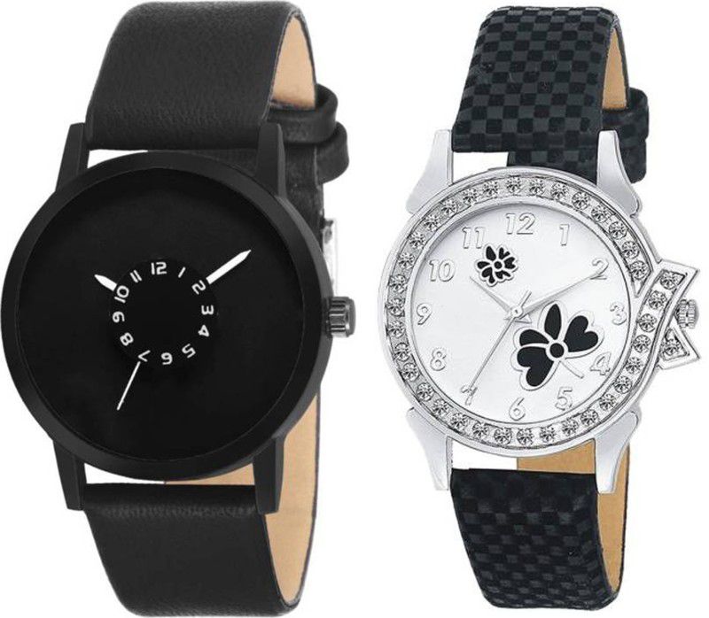 Analog Watch - For Men & Women Combo Pack 2 Attractive Part-Wedding Style Leather Strap Couple Combo Watch For Boys & Girls PC-D016