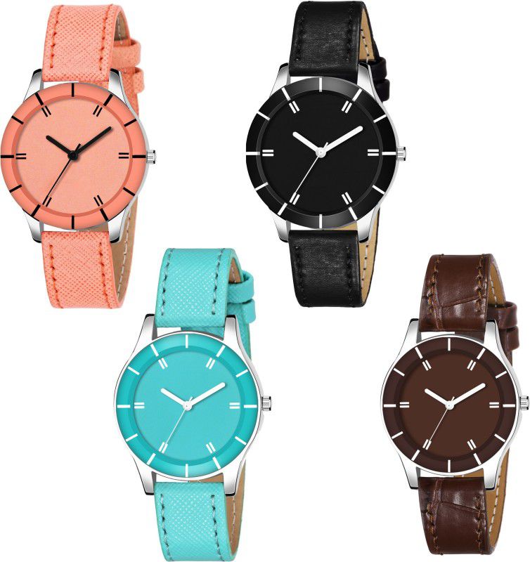 CT - SERIES Analog Watch - For Men Designer Multi colorful dial leather strap set of 4 Men & Women Analog Watch - For Girls