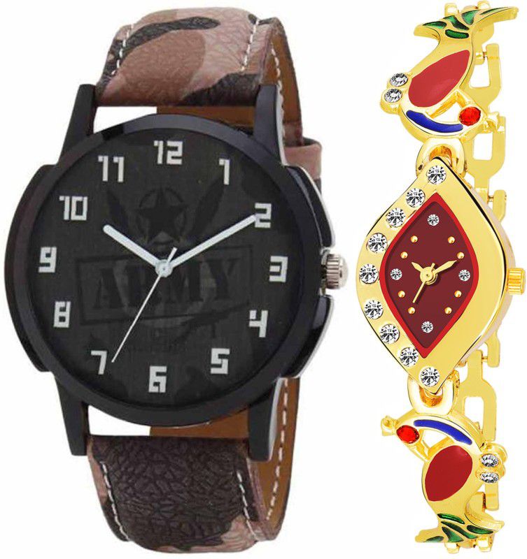Analog Watch - For Men & Women Combo pack 2 Party-Wedding Peacock Multicolor Dial Couple Watch For Boys & Girls PCM-059