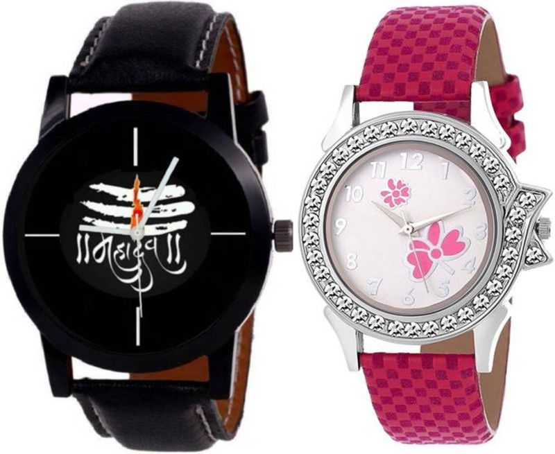 Analog Watch - For Men & Women Combo Pack 2 Attractive Part-Wedding Style Leather Strap Couple Combo Watch For Boys & Girls PC-D082