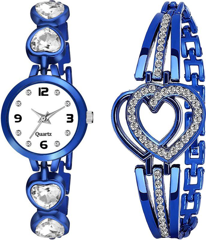 Razyloo Fancy Bracelet Partywear Casual Formal Wedding Fashionable Analog Watch - For Women New Heart Design Special Heart Bracelets Combo Analog Watch For Ladies