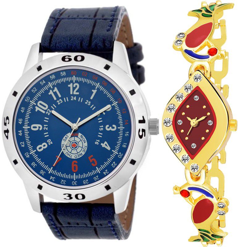 Analog Watch - For Men & Women Combo pack 2 Party-Wedding Peacock Multicolor Dial Couple Watch For Boys & Girls PCM-078