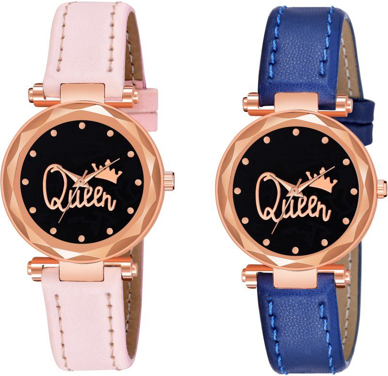 Analog Watch - For Girls Analogue Queen Dial Pack of 2 Combo Leather Strap Watch for Girl's and Women'