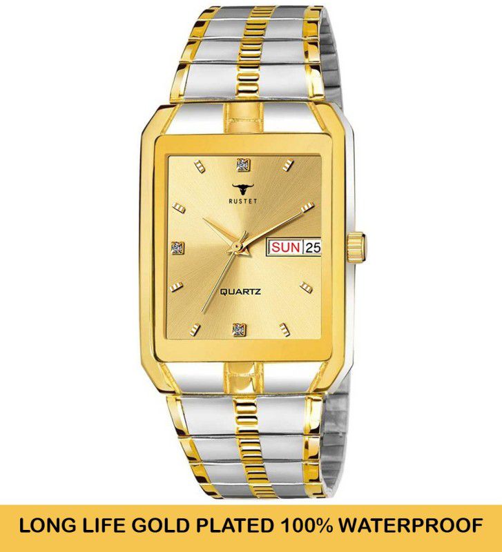 Waterproof IGP-TT-GOLD Analog Watch - For Men IGP-TT-GOLD Waterproof Gold Square Dial Day and Date Boy's & Men's