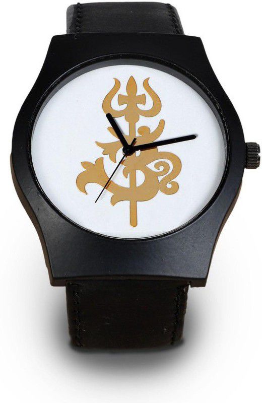 Om Trishul Casual Analog White Metal Dial wrist Watch Men's with 24k Gold Plated dial Pattern Analog Watch - For Men & Women WW09
