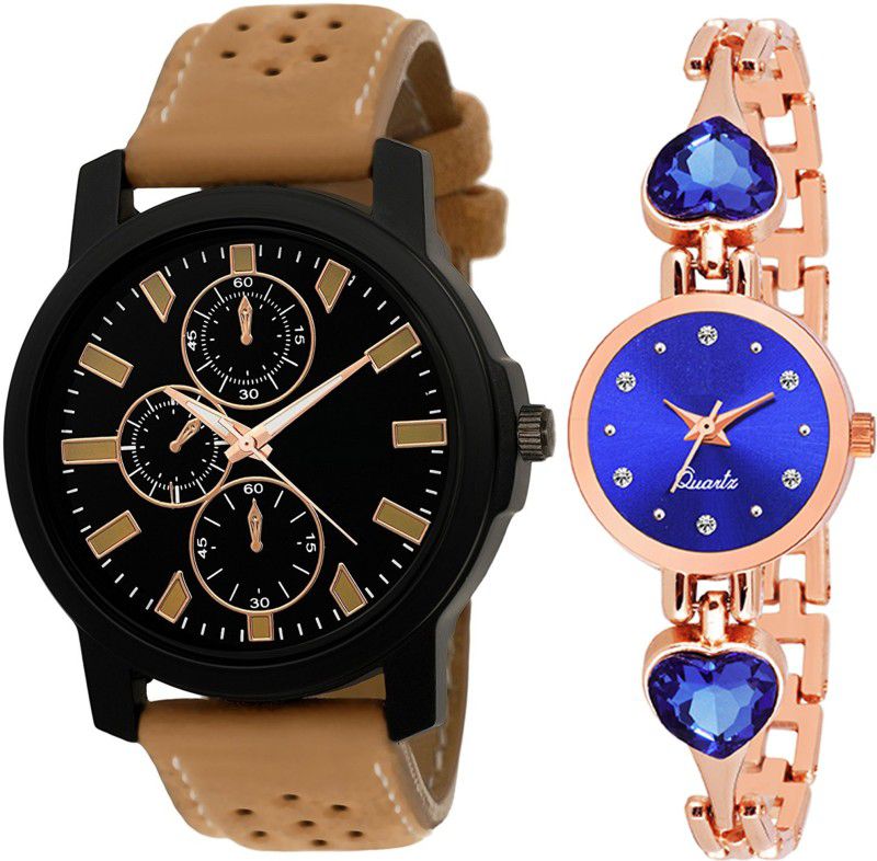 Analog Watch - For Men & Women Combo pack 2 Stylish Blue Heart Stunned Multicolour Dial Bracelet Watch For Boys & Girls PCC-196