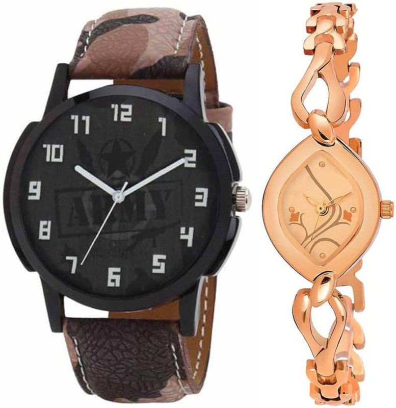 Analog Watch - For Men & Women Combo pack 2 Designer Leather And Metal Strap Multicolor Dial Couple Watch For Boys & Girls PCT-059