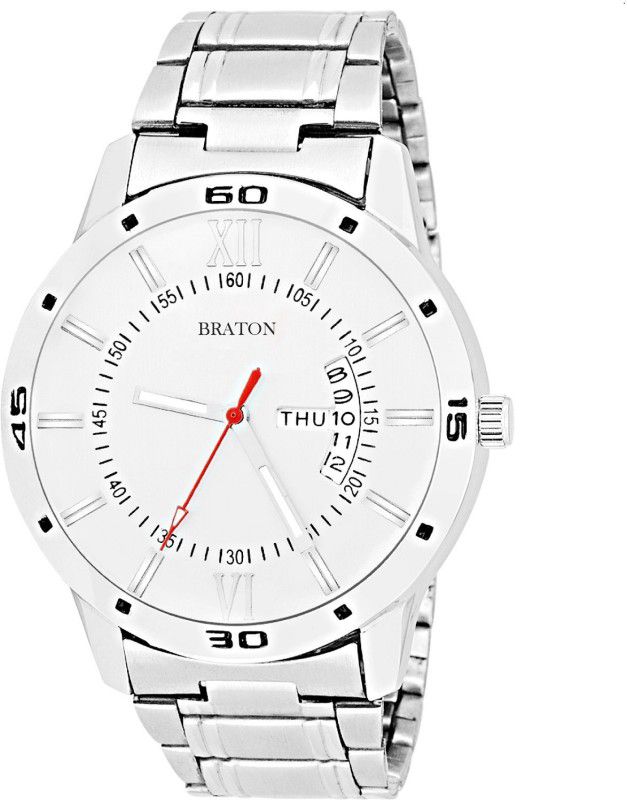 Master piece white dial stainless steel strap day & date working wrist Analog-Digital Watch - For Men BT1908SM02