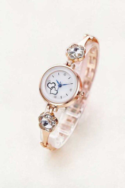 Stylish Dimond Watch Analog Watch - For Girls Fancy Bracelet White Dial Ladies Wrist Watches Girls Rose Gold Watch for Women Style Metal Strap Attractive Flower Stone