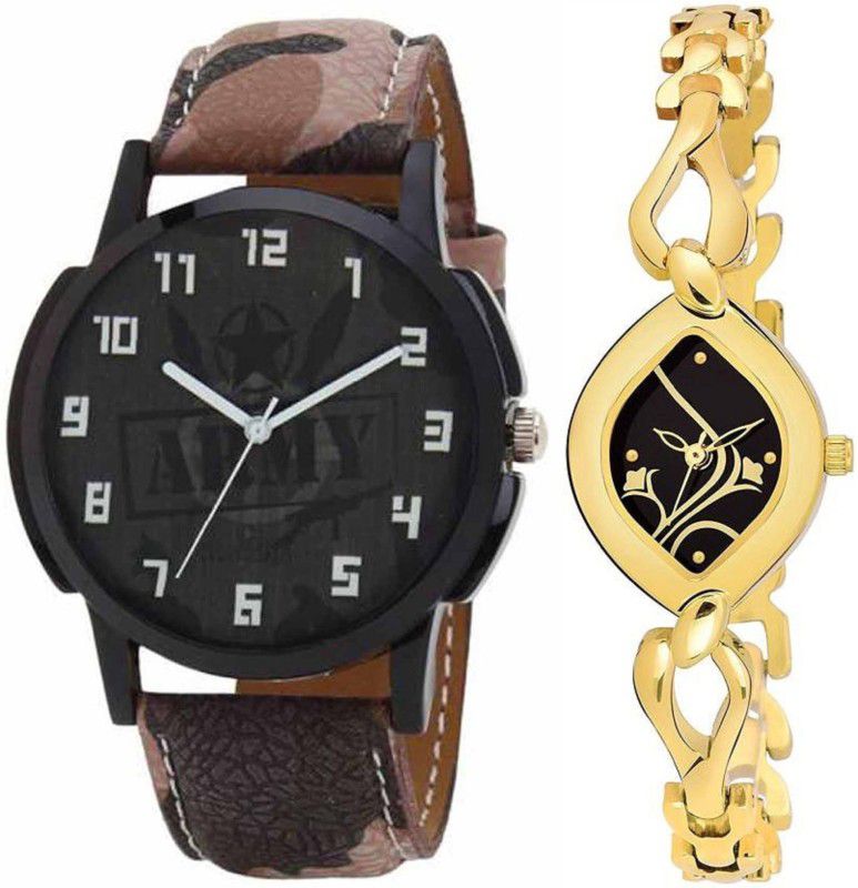 Analog Watch - For Men & Women Combo pack 2 Designer Leather And Metal Strap Multicolor Dial Couple Watch For Boys & Girls PCT-115