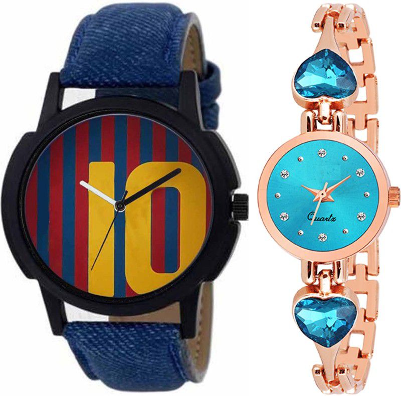 Analog Watch - For Men & Women Combo pack 2 Stylish SkyBlue Heart Stunned Multicolour Dial Bracelet Watch For Boys & Girls PCC-205