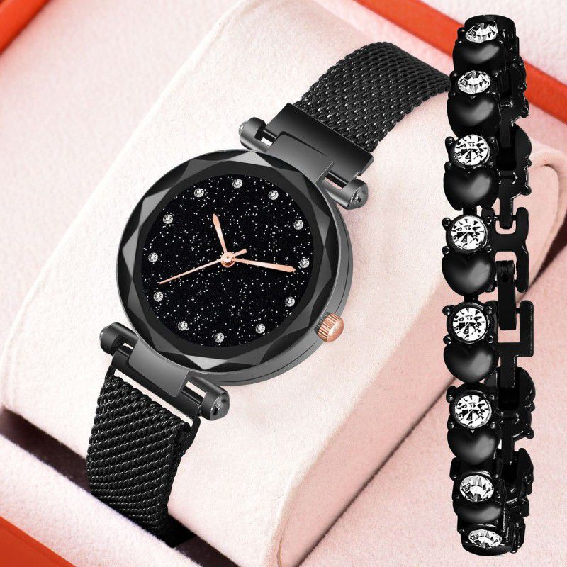 Analog Watch - For Women New Attractive Black 12 Diamond Luxury Magnet Chain Belt hand watch for girls
