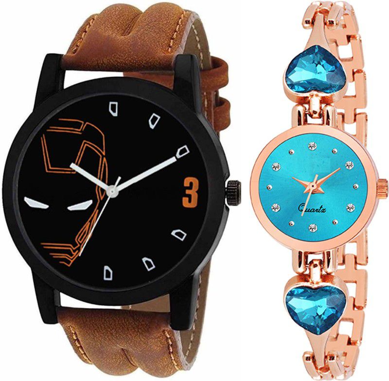 Analog Watch - For Men & Women Combo pack 2 Stylish SkyBlue Heart Stunned Multicolour Dial Bracelet Watch For Boys & Girls PCC-200