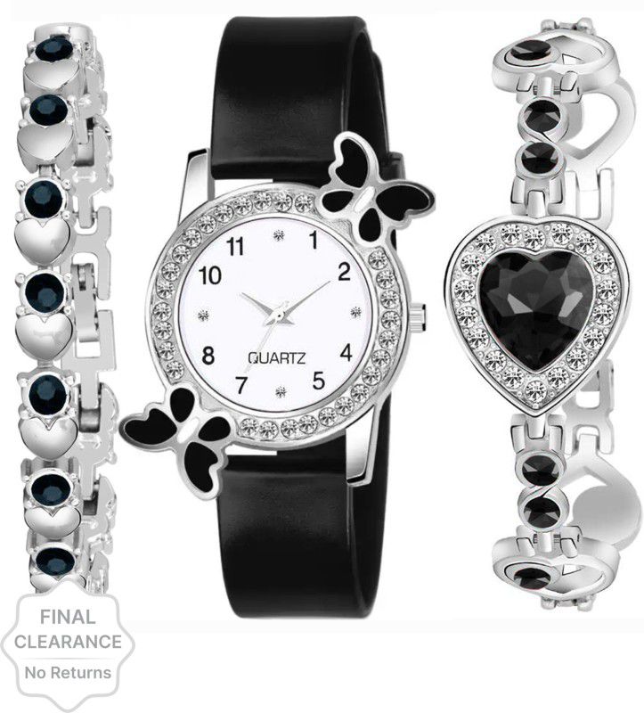 Analog Watch - For Women Best Designer Black Butterfly & Heart Bracelet Combo