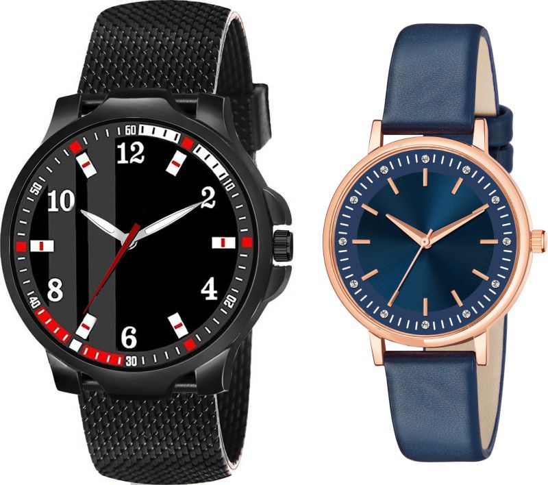 PAPIO Black And Blue Color Men And Women Analog Watch - For Couple