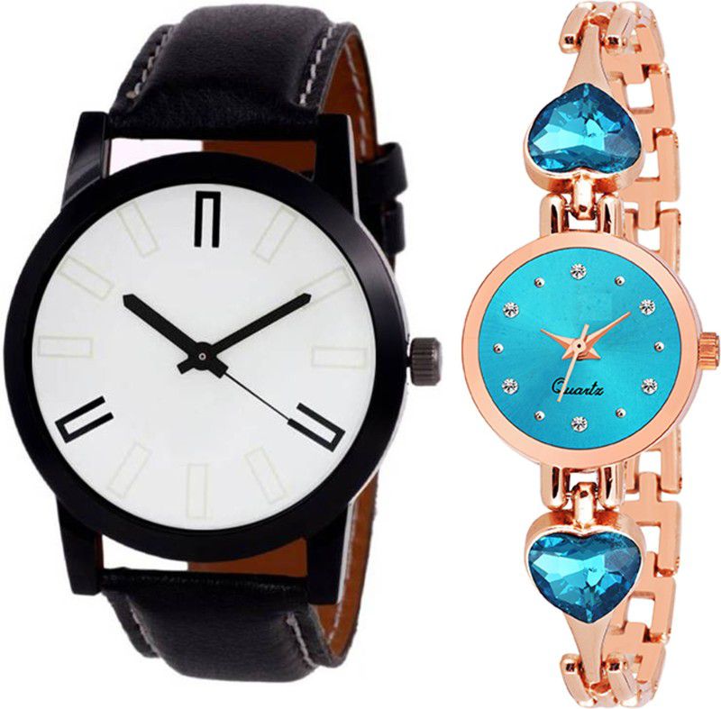 Analog Watch - For Men & Women Combo pack 2 Stylish SkyBlue Heart Stunned Multicolour Dial Bracelet Watch For Boys & Girls PCC-210
