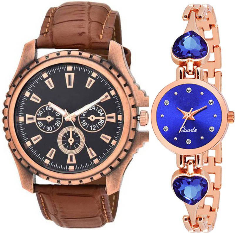 Analog Watch - For Men & Women Combo pack 2 Stylish Blue Heart Stunned Multicolour Dial Bracelet Watch For Boys & Girls PCC-181