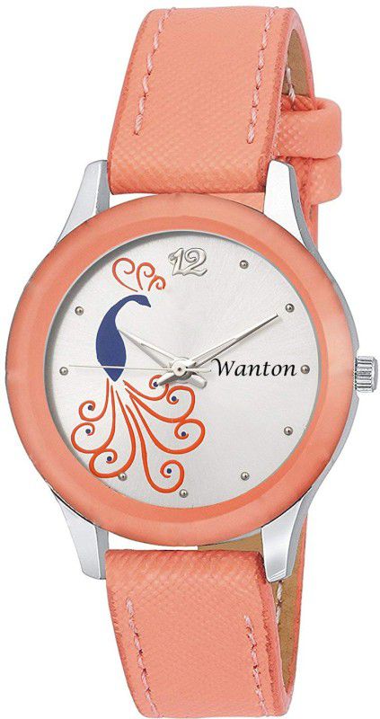 Analog Watch - For Girls Orange color stylish peacock design leather strap watch for women