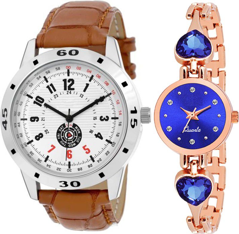 Analog Watch - For Men & Women Combo pack 2 Stylish Blue Heart Stunned Multicolour Dial Bracelet Watch For Boys & Girls PCC-189