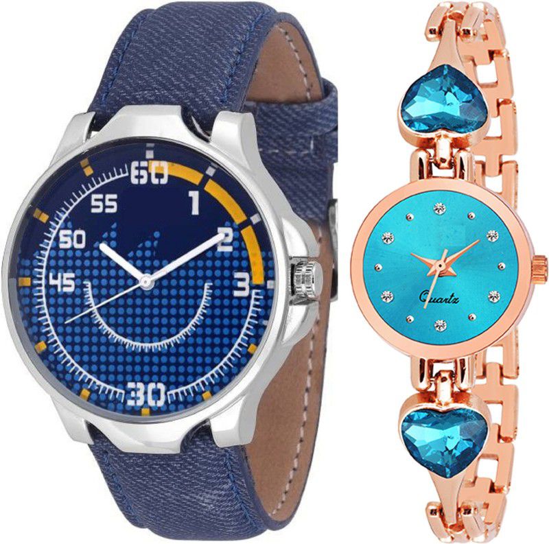 Analog Watch - For Men & Women Combo pack 2 Stylish SkyBlue Heart Stunned Multicolour Dial Bracelet Watch For Boys & Girls PCC-216