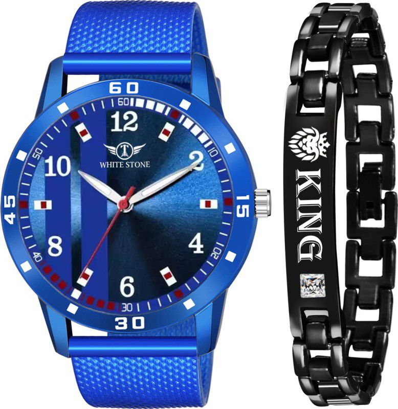 Analog Watch - For Men Mesh Strap All Blue Men Watch & Free Premium Black King Stone Bracelet
