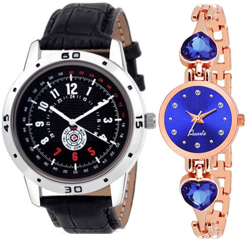 Analog Watch - For Men & Women Combo pack 2 Stylish Blue Heart Stunned Multicolour Dial Bracelet Watch For Boys & Girls PCC-191