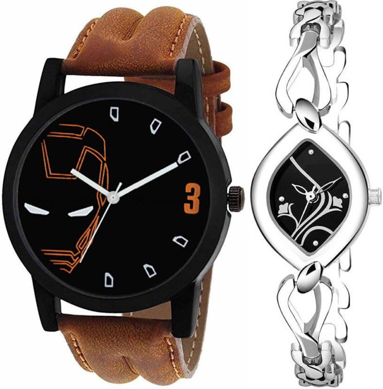 Analog Watch - For Men & Women Combo pack 2 Designer Leather And Metal Strap Multicolor Dial Couple Watch For Boys & Girls PCT-004