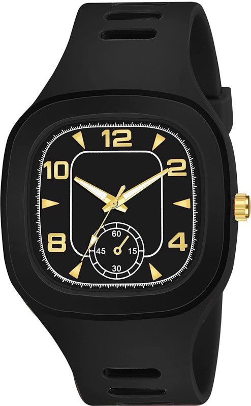 Roung Black Black Silicon Belt Square Gold Dial Analog Watch For Boys Analog Watch - For Men
