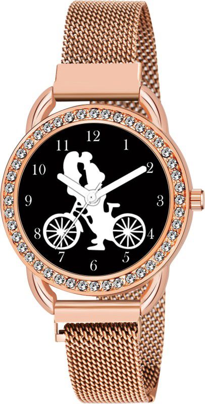 New Cycle Black Dial Rose Gold Maganet Strap Watch For Girl Analog Watch - For Girls