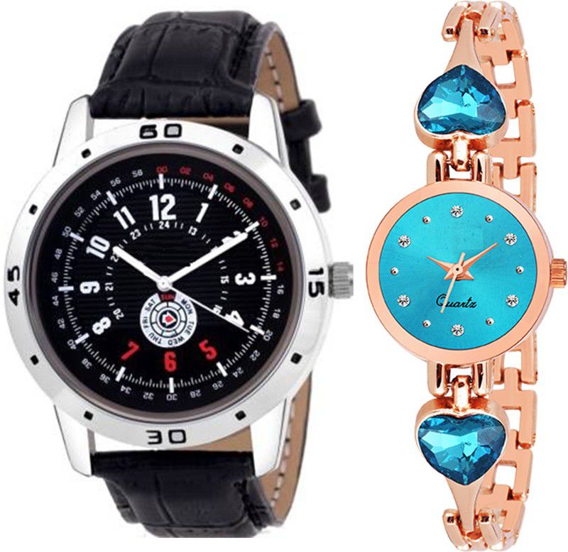 Analog Watch - For Men & Women Combo pack 2 Stylish SkyBlue Heart Stunned Multicolour Dial Bracelet Watch For Boys & Girls PCC-219