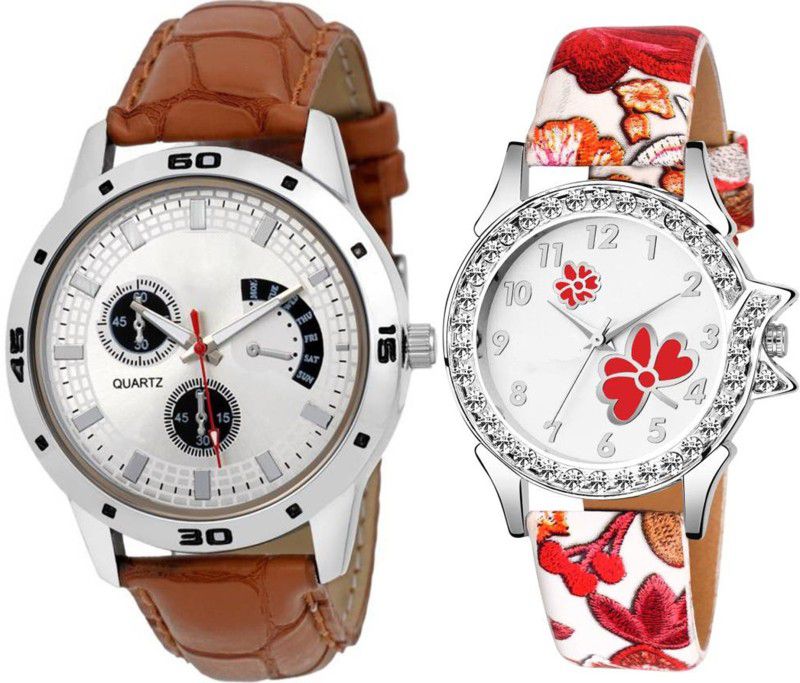 Analog Watch - For Men & Women Combo Pack of 2 Best Part-Wedding Style Leather Strap Couple Combo Watch For Boys & Girls PC-C019