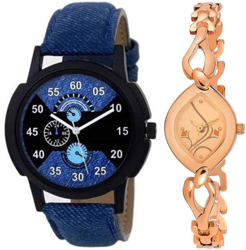 Analog Watch - For Men & Women Combo pack 2 Designer Leather And Metal Strap Multicolor Dial Couple Watch For Boys & Girls PCT-058
