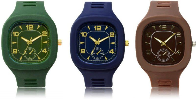 Combo pack of 4 Silicon rubber belt boys & mens watch Analog Watch - For Boys Re_green blue brown