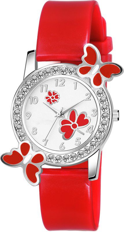 Analog Watch - For Girls Red Dual Flower Dial Red PU Strap Watch For Girl