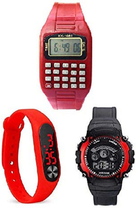 Digital Watch - For Boys & Girls Red 7 Light & Calculator & LED Kids Watch For Combo Pack of 3