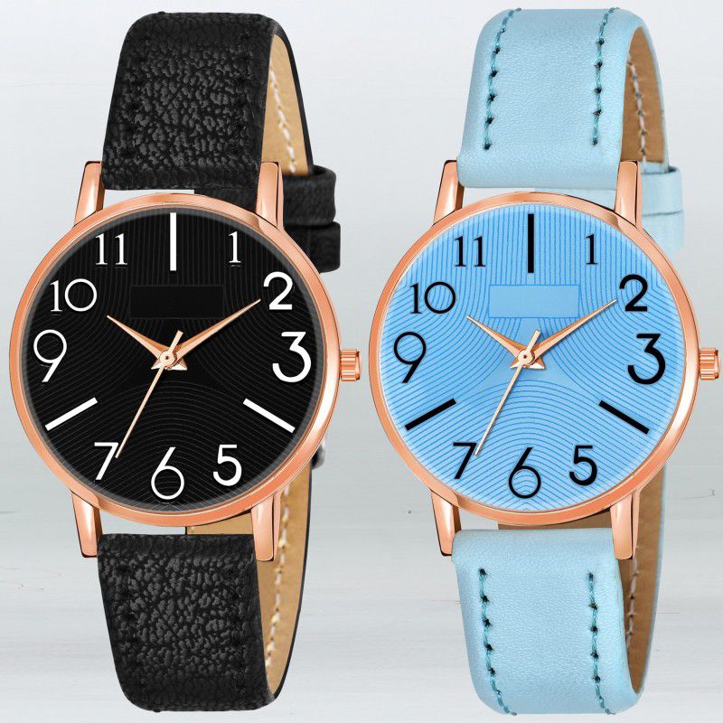 Analog Watch - For Men Analog Genuine Leather Strap with Sky Blue::Black Dial Casual Watch for Men