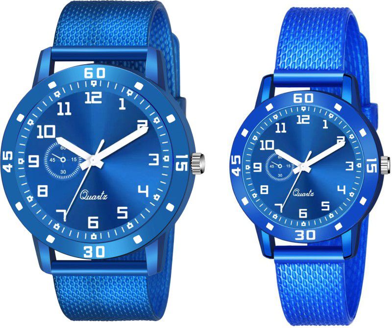 Analog Watch - For Couple Blue Single Round Dial Blue Safar Strap Watch For Couple