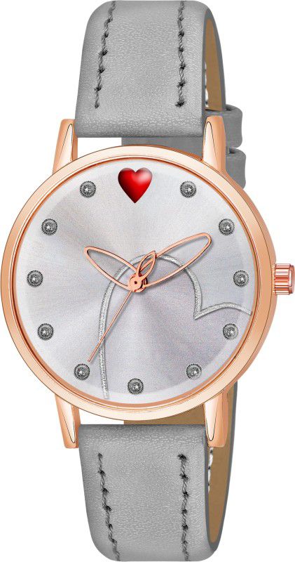 Attractive Hart Dial Leather Belt Women Analog Watch - For Girls R-873-Grey
